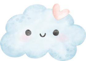 Cute Blue Cloud watercolor illustration png