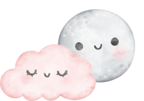 nuage et lune aquarelle png