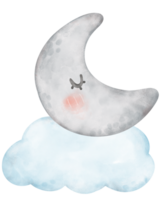 Blue cloud and moon watercolor png