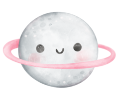 Cute saturn with ring watercolor illustration png