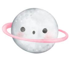 Cute saturn with ring watercolor illustration png