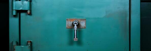 AI generated Front view of closed door of old security safe box, bank vault door for background or wallpaper photo