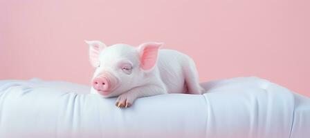 AI generated Styled happy pig on solid pastel color background   fashion studio shot with copy space photo