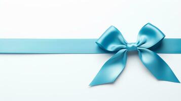 AI generated Blue ribbon bow on left of straight ribbon for banner, isolated on white background with copy space photo