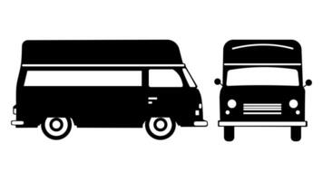 silhouette Retro food truck on white background for vehicle branding. view from side and front vector