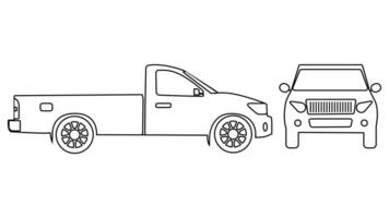 silhouette Pickup truck on white background for vehicle branding. View from side and front. eps vector