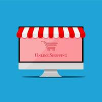 the computer desktop and makes online shopping. Vector illustration