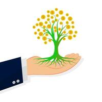 Vector businessman holding a money tree. Concept Doing business for profit
