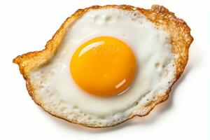 AI generated Perfectly cooked fried egg isolated on white background, top view with mouthwatering runny yolk photo