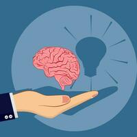 The brain in the hand of a businessman.  idea Innovation and intelligence. vector illustration