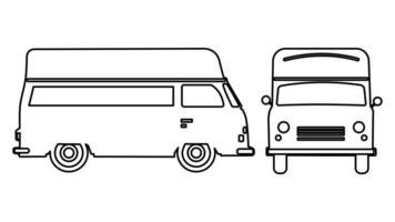 silhouette Retro food truck on white background for vehicle branding. view from side and front vector