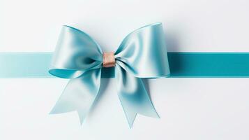 AI generated Large blue ribbon bow with long straight ribbon for banner, isolated on white background photo