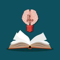 Open books and brain ideas.The concept of education and knowledge search creates ideas vector