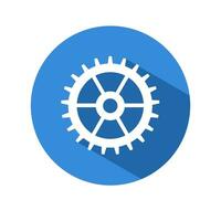 Gear vector icon.flat style of a gear wheel on a circular background with a long shadow.vector illustration