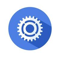 Gear vector icon.flat style of a gear wheel on a circular background with a long shadow.vector illustration