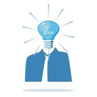 Thoughtful man and blue light bulbs. Using creative thinking.vector illustration vector