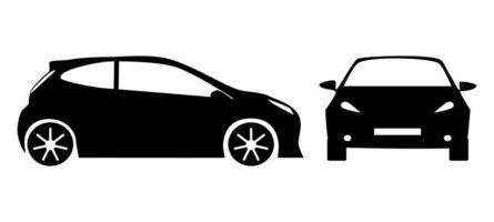 Black silhouette Hatchback. Front view and side view. vector illustration