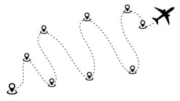 Airplane icon Flight path. Plane flight. Start at the destination point or route map.tracking image.Vector vector