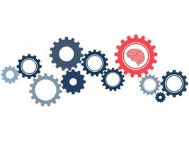 The gear wheel and the brain are symbols of concepts or the use of brain power and to solve problems vector