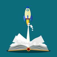 Open the book and rocket.the concept of education and search for knowledge create initiative.start up vector