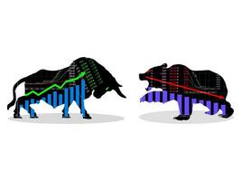 Bull and bear fighting each other.On stock market.symbols of bull and bear market.Vector vector