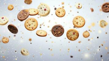 AI generated chocolate flying cookies food photo