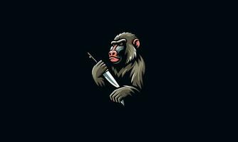 monkey hold knife vector logo design