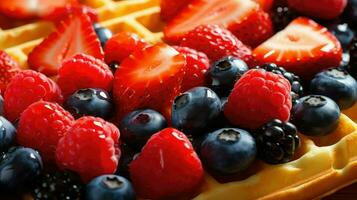 AI generated syrup fruit waffle food photo