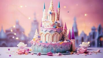 AI generated birthday decorated cake food photo