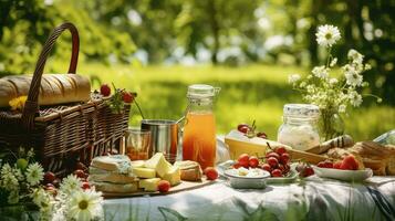 AI generated crackers outside picnic food photo