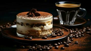 ai generado postre café Tiramisu comida foto