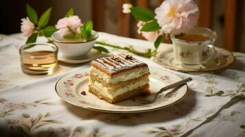 ai generado pastel panadería Tiramisu comida foto