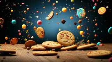AI generated dessert falling cookies food photo