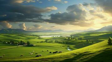 AI generated rural pastures farmland landscape photo