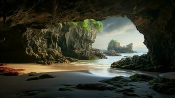 AI generated ocean sea cave landscape photo