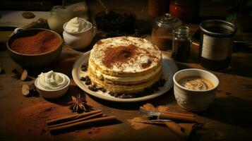 ai generado Café exprés italiano Tiramisu comida foto