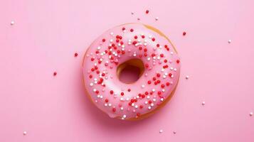 AI generated sweet pink donut food photo