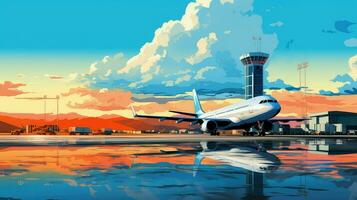 AI generated travel airplane airport background photo