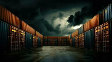 AI generated logistics container warehouse background photo