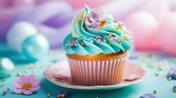 AI generated colorful bright cupcake food photo