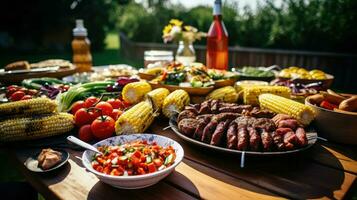 ai generado parilla mesa barbacoa comida foto