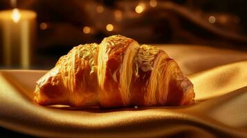 AI generated delicious gold croissan food photo