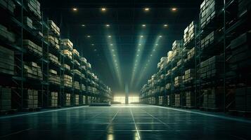 AI generated industry factory warehouse background photo