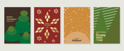 Set of happy new year and merry christmas concept background. Elements of geometric shape, christmas tree, snowflake, snowfall, line. Art design for card, poster, cover, banner, decoration. vector