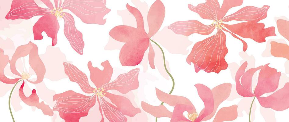 Abstract floral art background vector. Hand painted watercolor botanical spring flowers texture background. Art design illustration for wallpaper, poster, banner card, print, web and packaging
