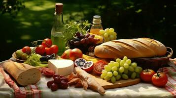 ai generado al aire libre cobija picnic comida foto