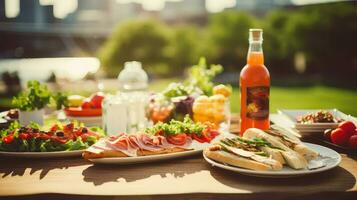 ai generado ensalada cena picnic comida foto