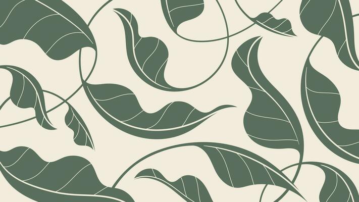Abstract botanical art background vector. Natural hand drawn pattern design with leaves branch. Simple contemporary style illustrated Design for fabric, print, cover, banner, wallpaper.