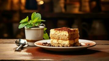 AI generated creamy sweet tiramisu food photo