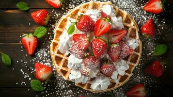 AI generated breakfast strawberry waffle food photo